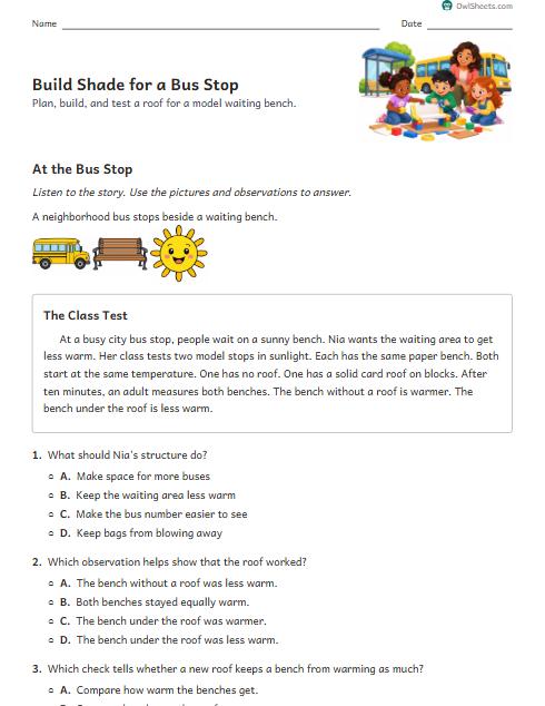Build Shade for a Bus Stop worksheet preview