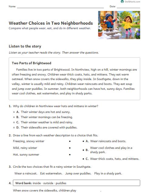 Weather Choices in Two Neighborhoods worksheet preview