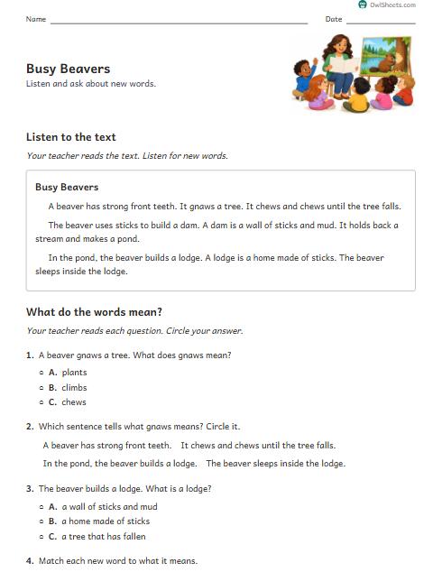 Busy Beavers worksheet preview