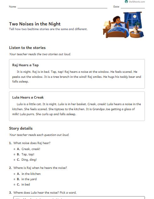 Two Noises in the Night worksheet preview