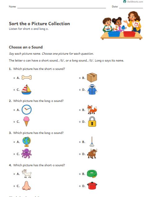 Sort the o Picture Collection worksheet preview