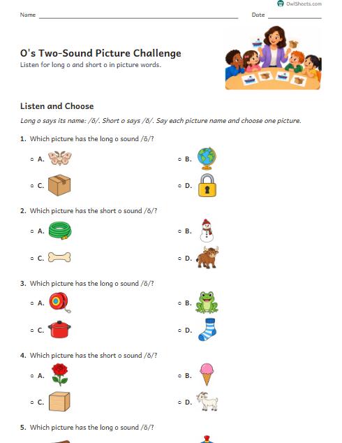 O's Two-Sound Picture Challenge worksheet preview