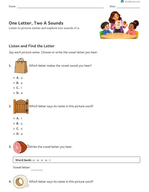 One Letter, Two A Sounds worksheet preview