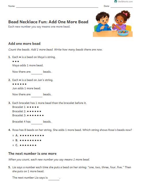 Bead Necklace Fun: Add One More Bead worksheet preview