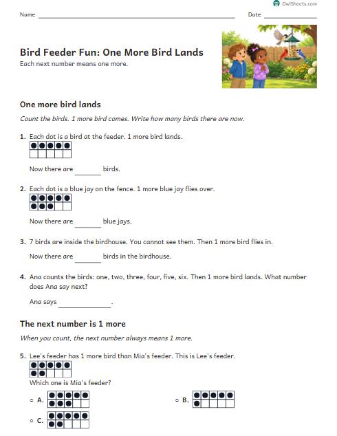 Bird Feeder Fun: One More Bird Lands worksheet preview