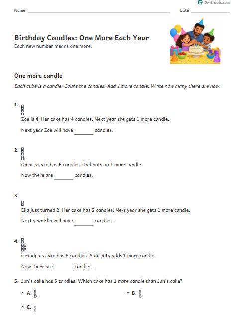 Birthday Candles: One More Each Year worksheet preview