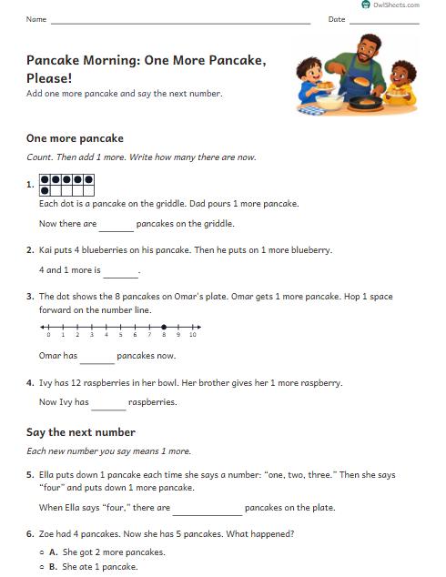 Pancake Morning: One More Pancake, Please! worksheet preview