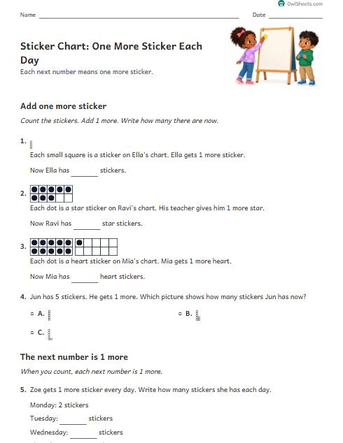 Sticker Chart: One More Sticker Each Day worksheet preview