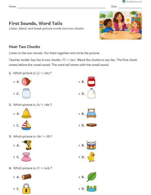 First Sounds, Word Tails worksheet preview