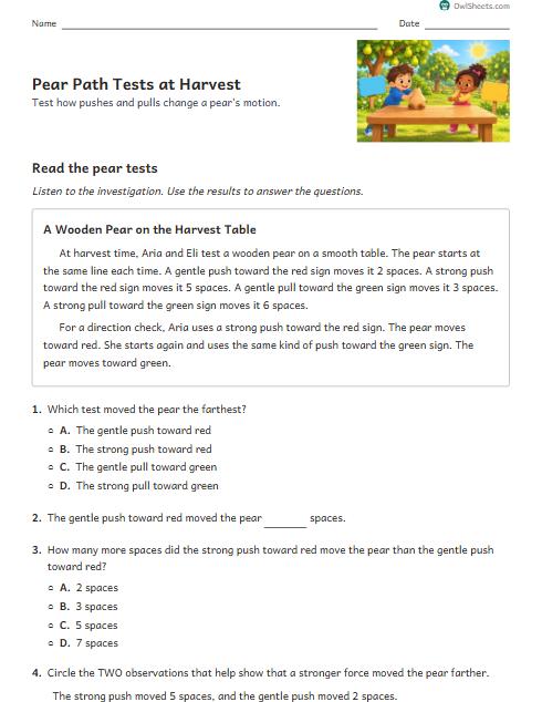 Pear Path Tests at Harvest worksheet preview