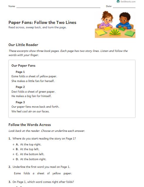 Paper Fans: Follow the Two Lines worksheet preview