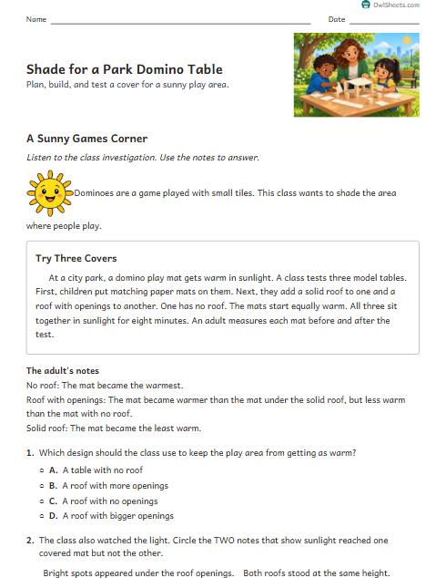 Shade for a Park Domino Table worksheet preview