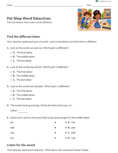 Pet Shop Word Detectives worksheet preview