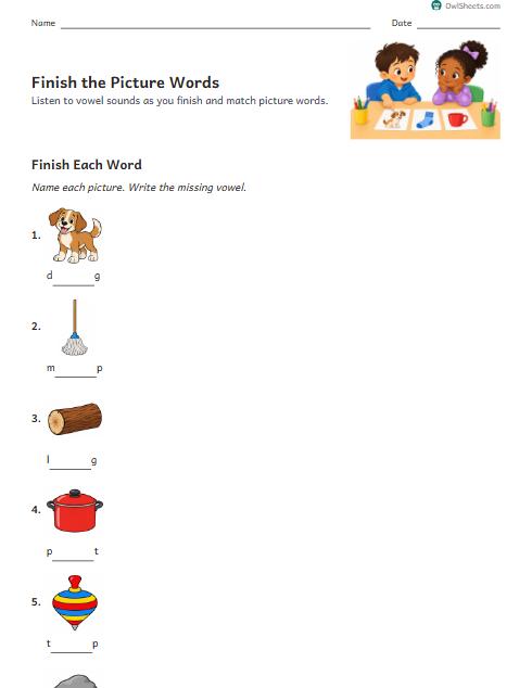 Finish the Picture Words worksheet preview