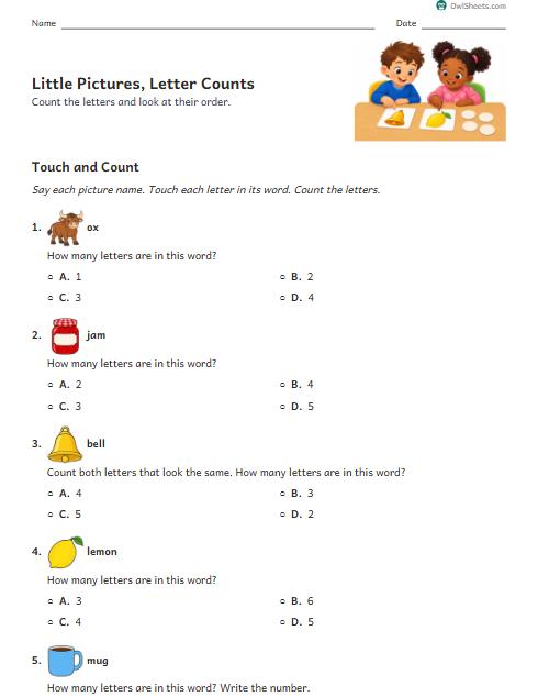 Little Pictures, Letter Counts worksheet preview