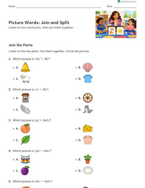 Picture Words: Join and Split worksheet preview