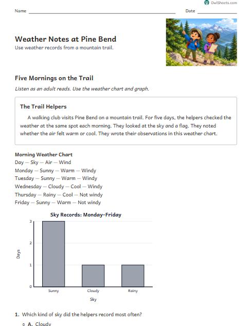 Weather Notes at Pine Bend worksheet preview