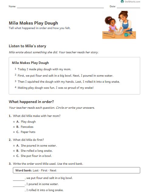 Mila Makes Play Dough worksheet preview