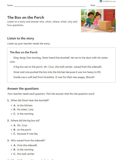 The Box on the Porch worksheet preview