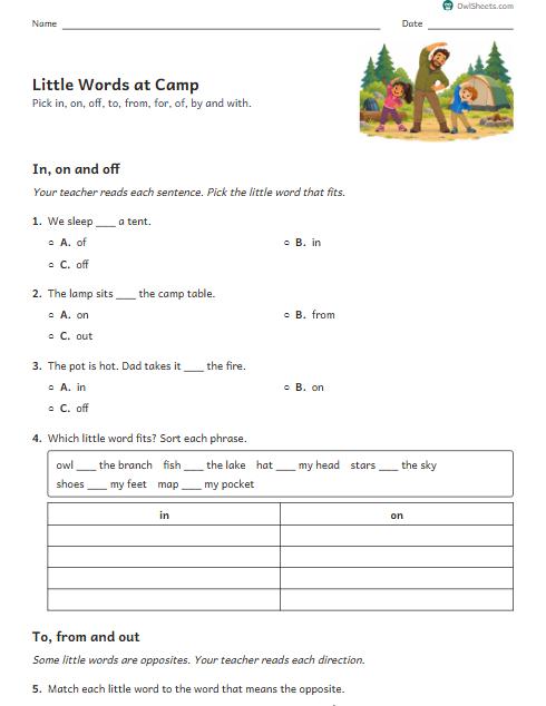 Little Words at Camp worksheet preview