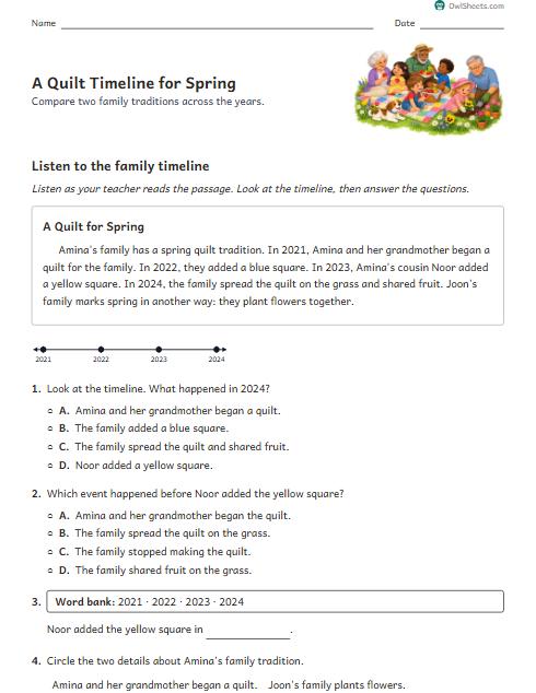 A Quilt Timeline for Spring worksheet preview