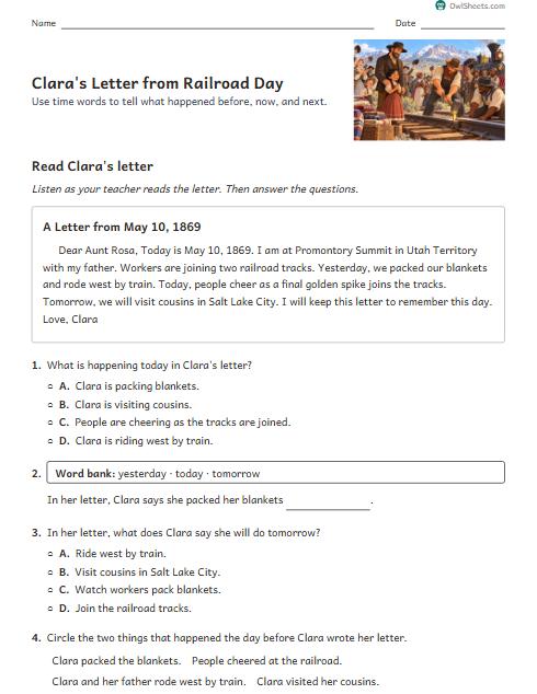Clara's Letter from Railroad Day worksheet preview