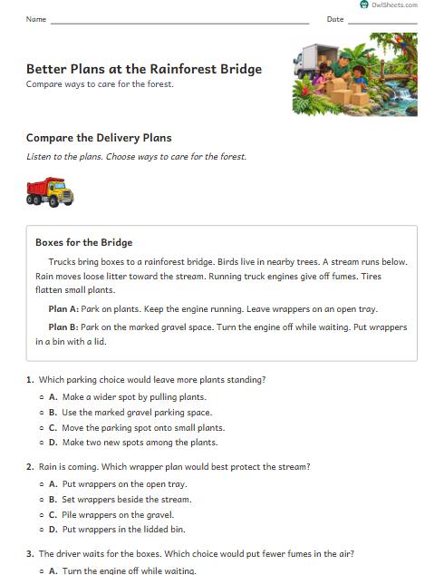 Better Plans at the Rainforest Bridge worksheet preview
