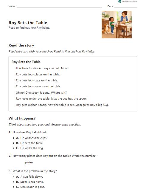 Ray Sets the Table worksheet preview