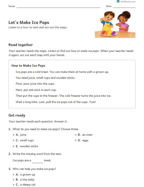 Let's Make Ice Pops worksheet preview