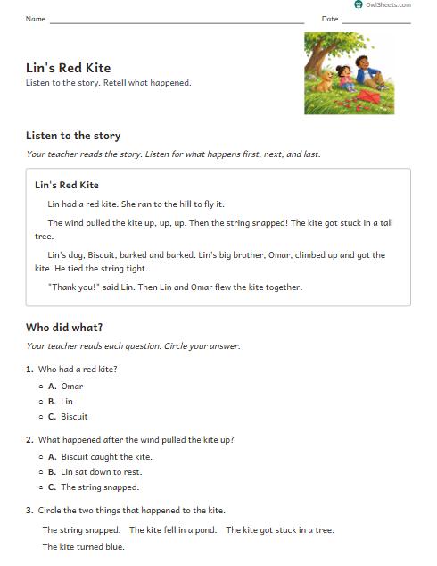 Lin's Red Kite worksheet preview