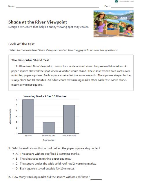 Shade at the River Viewpoint worksheet preview