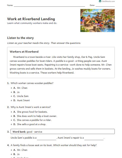 Work at Riverbend Landing worksheet preview