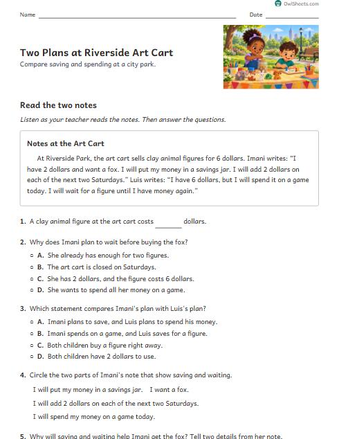 Two Plans at Riverside Art Cart worksheet preview