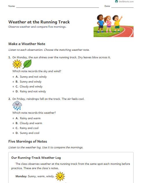 Weather at the Running Track worksheet preview