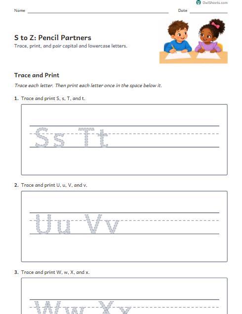 S to Z: Pencil Partners worksheet preview