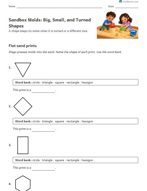 Sandbox Molds: Big, Small, and Turned Shapes worksheet preview