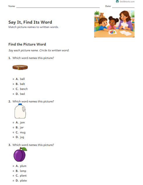 Say It, Find Its Word worksheet preview
