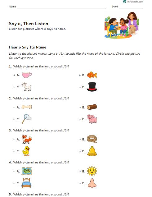 Say o, Then Listen worksheet preview