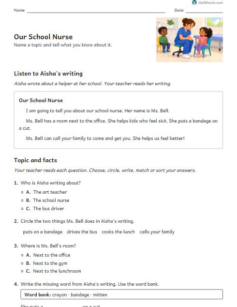 Our School Nurse worksheet preview