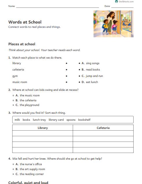 Words at School worksheet preview