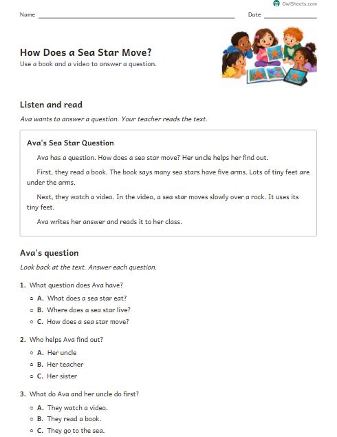 How Does a Sea Star Move? worksheet preview