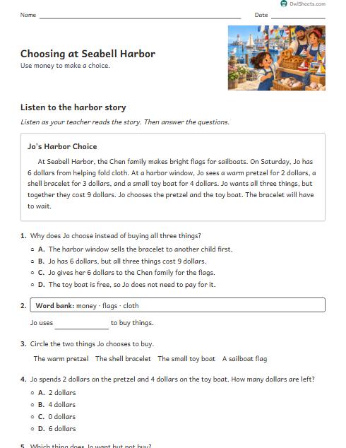 Choosing at Seabell Harbor worksheet preview