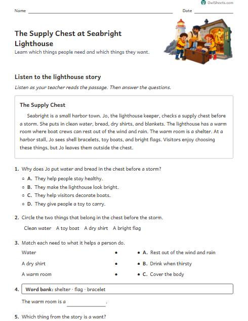 The Supply Chest at Seabright Lighthouse worksheet preview
