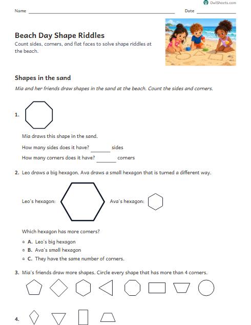 Beach Day Shape Riddles worksheet preview