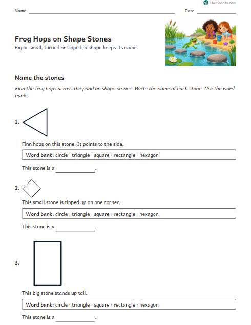 Frog Hops on Shape Stones worksheet preview