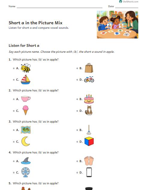 Short a in the Picture Mix worksheet preview