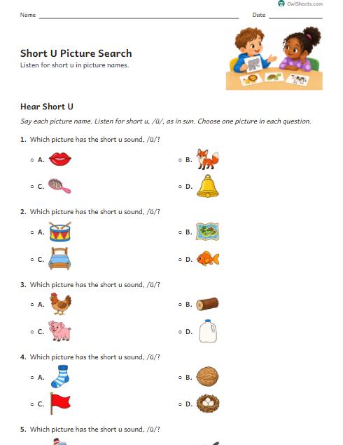 Short U Picture Search worksheet preview