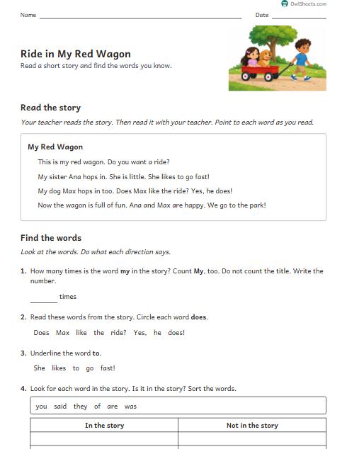 Ride in My Red Wagon worksheet preview
