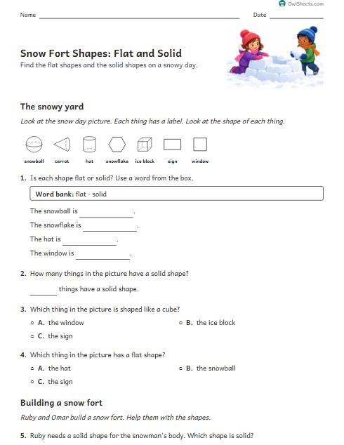 Snow Fort Shapes: Flat and Solid worksheet preview