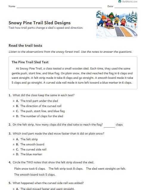 Snowy Pine Trail Sled Designs worksheet preview